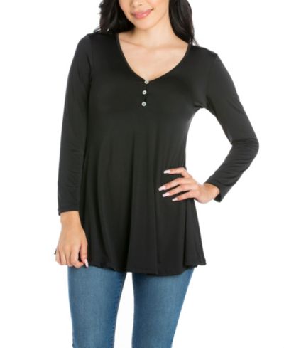 Women's Flared Long Sleeve Henley Tunic Top
