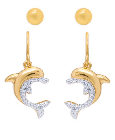 Набор серьев-гвоздиков Diamond Accent Dolphin Fishhook Ball Gold Plate или Silver Plate Stud Set