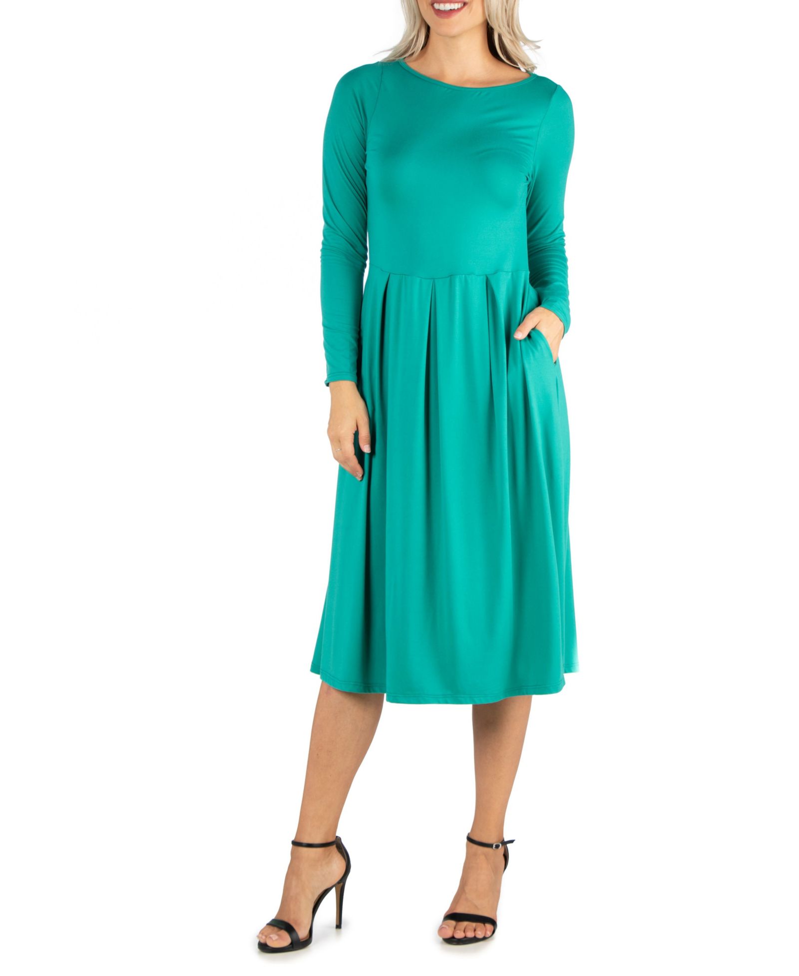 24seven Comfort Apparel Женский Midi Length Fit and Flare Dress