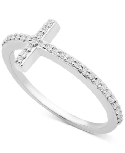 Кольцо Wrapped™ Diamond East-West Cross (1/8 ct. t.w.) в белом или желтом золоте 14k