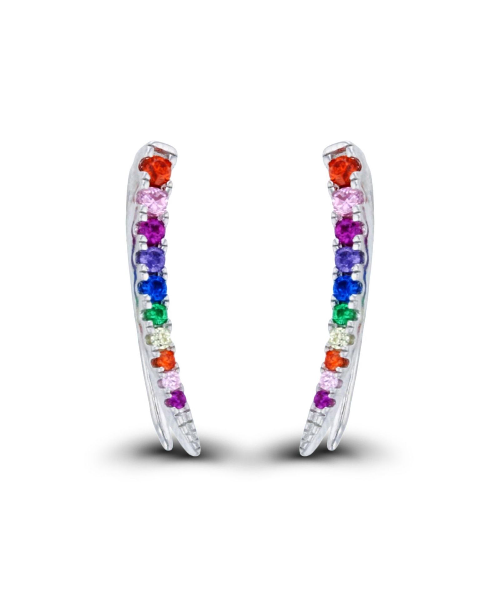 Multi Color Cubic Zirconia Graduated Ear Climbers in Sterling Silver (Also in 14k Gold Over Silver)