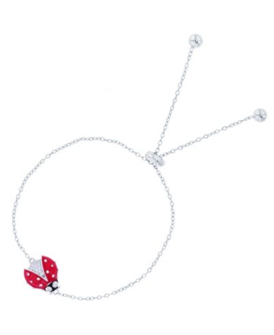 Браслет с кулоном Cubic Zirconia Enamel Lady Bug, серебро, регулируемый