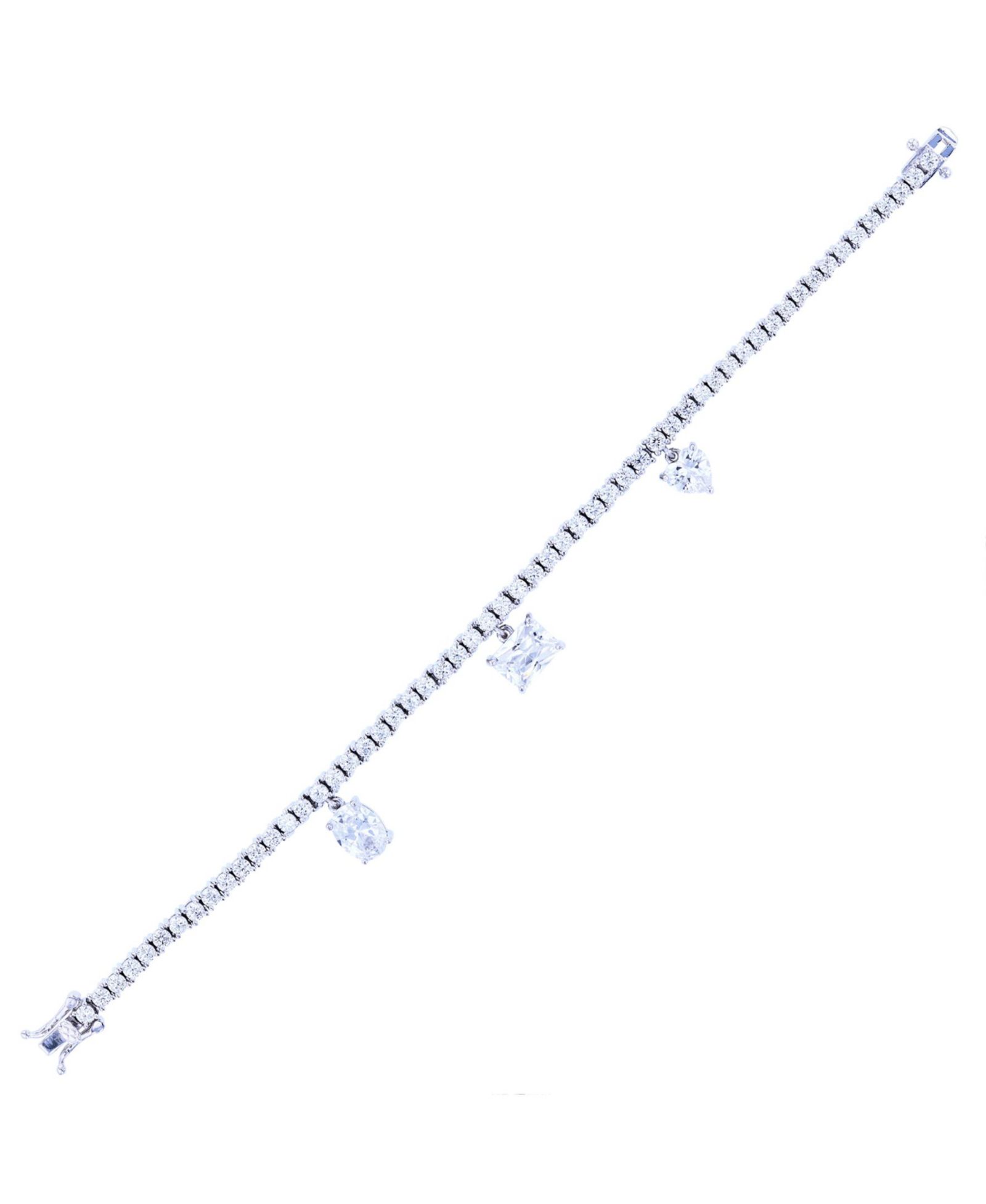 Cubic Zirconia Cut Drop Flexible Tennis Bracelet в Sterling Silver