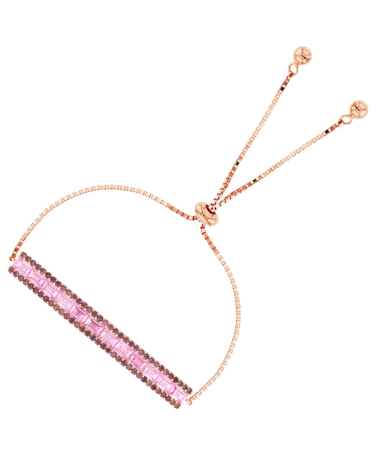 Браслет Bolo с кубическим цирконием Brown and Pink Round and Baguette в 14K Rose Gold Over Sterling Silver