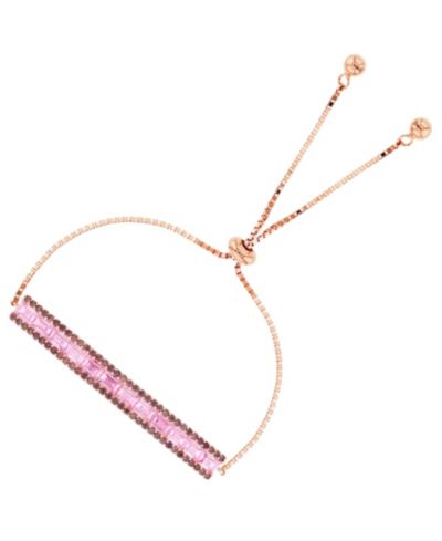 Браслет Bolo с кубическим цирконием Brown and Pink Round and Baguette в 14K Rose Gold Over Sterling Silver