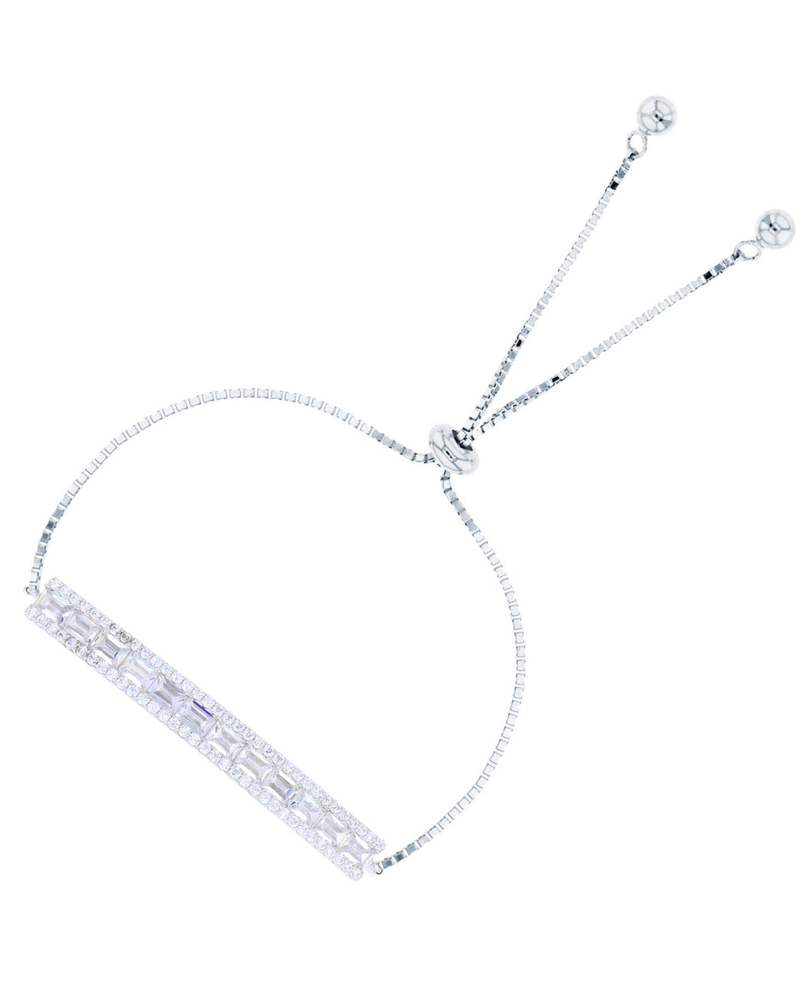 Регулируемый браслет-боло с круглым и багетным цирконием Cubic Zirconia в стерлинговом серебре (также в 14k Gold Over Silver)