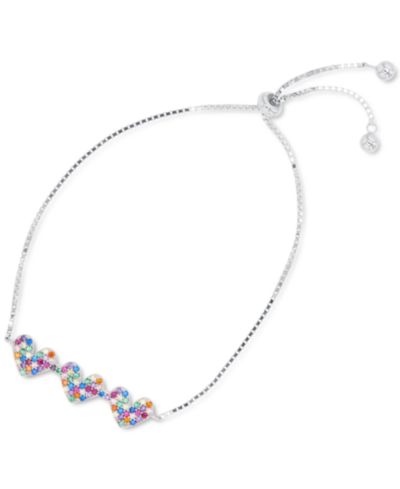 Macy's браслет Bolo с кубическим цирконием Triple Heart, стерлинговое серебро