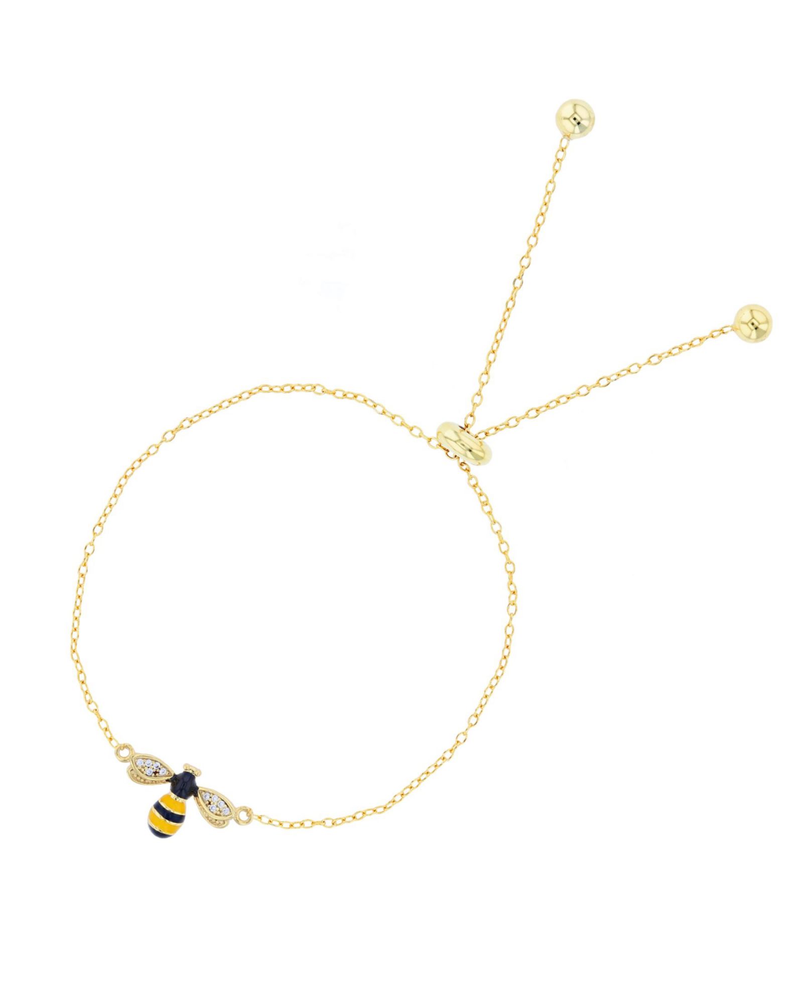 Cubic Zirconia Enamel Bee Adjustable Bolo Bracelet in Sterling Silver (Also in 14k Gold Over Silver)
