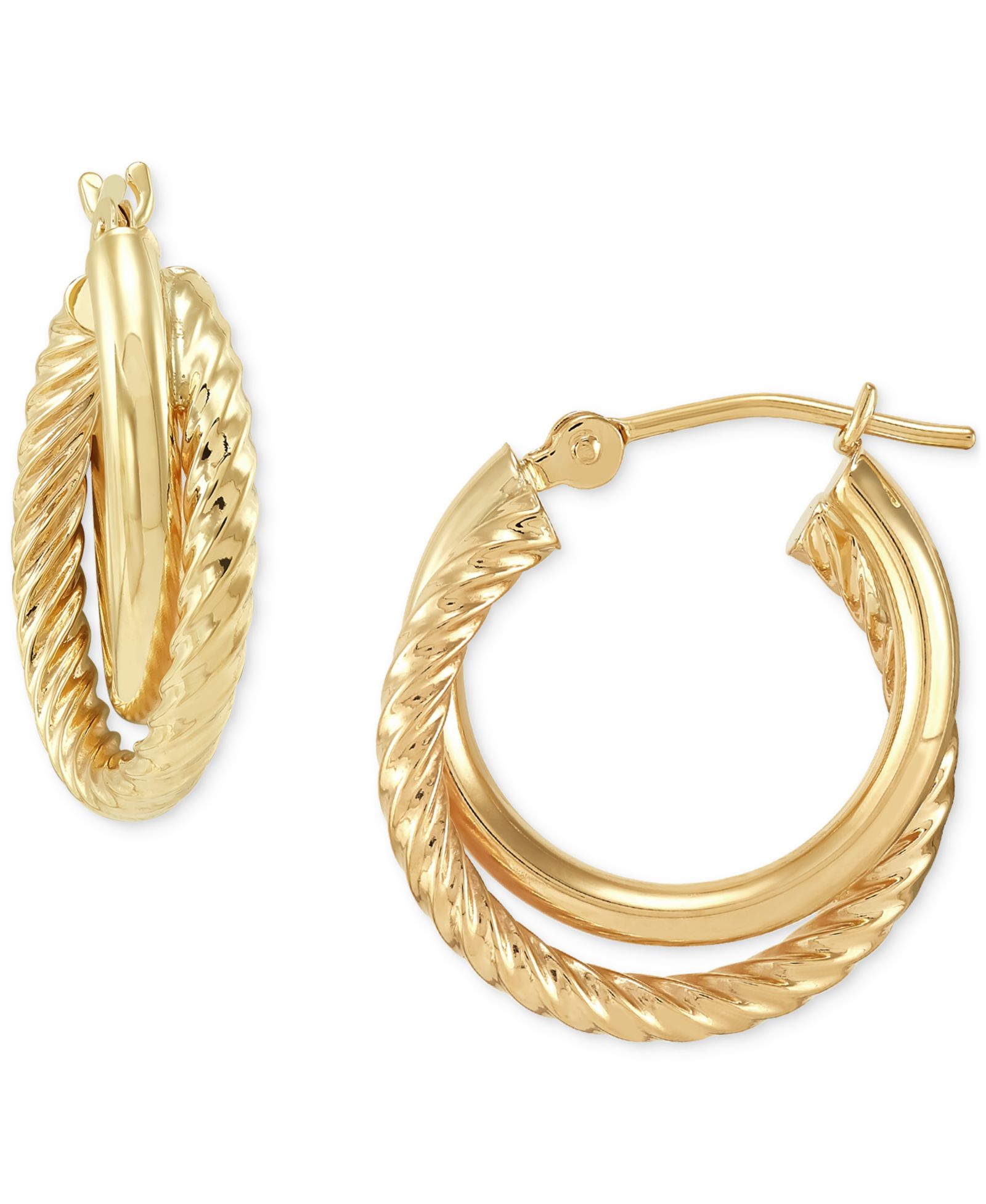 Серьги-кольца Twisted & Smooth 14k Gold, 15mm