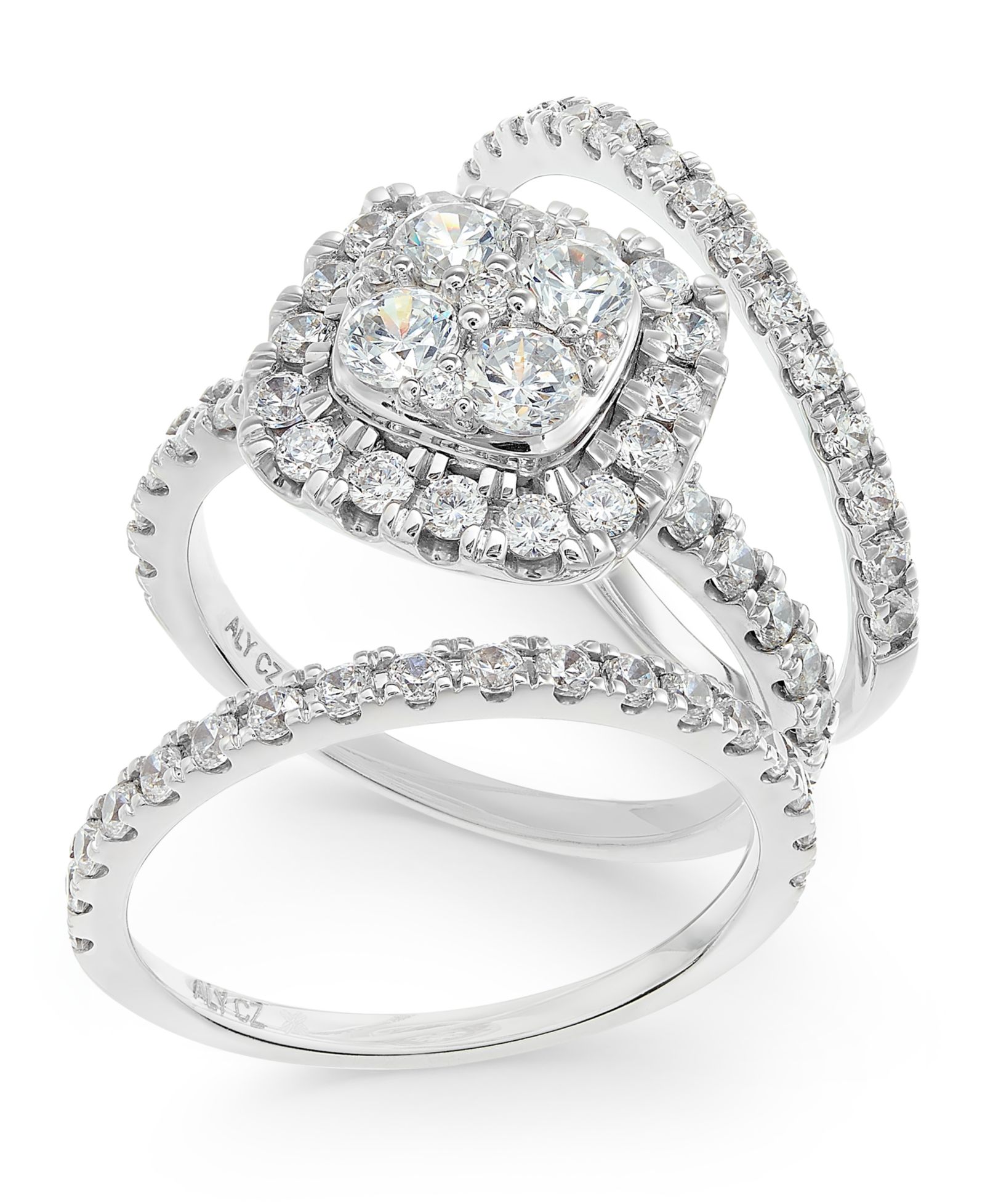 Свадебный набор из 3 камней Diamond Cluster в 14k White Gold