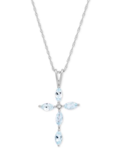 Подвеска-кулон Macy's Gemstone & Diamond Accent Cross 18" в 14k White Gold