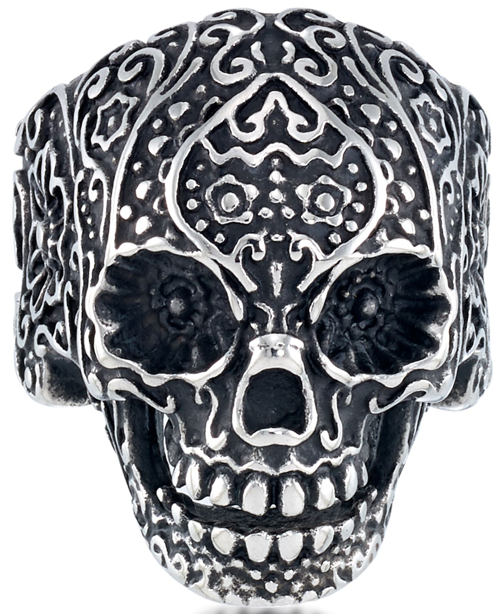 Andrew Charles by Andy Hilfiger Men's Ornamental Skull Ring in Oxidized Stainless Steel