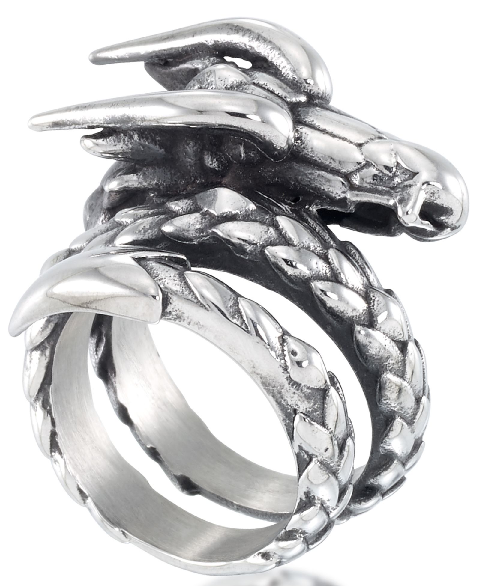 Andrew Charles by Andy Hilfiger Men's Dragon Coil Ring in Stainless Steel