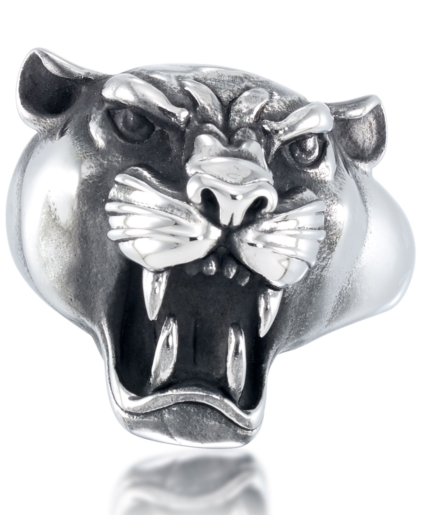 Andrew Charles by Andy Hilfiger Men's Roaring Big Cat Ring in Stainless Steel