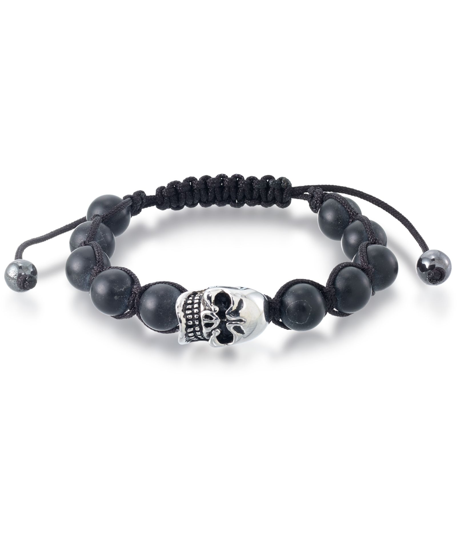 Мужской браслет Andrew Charles by Andy Hilfiger Onyx Bead Skull Bolo из нержавеющей стали