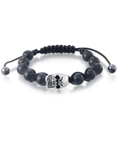 Andrew Charles by Andy Hilfiger Men's Onyx Bead Skull Bolo Bracelet in Stainless Steel (Also in Tiger's Eye & White Agate)