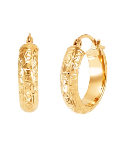 Серьги-кольца из полированного и ограненного бриллиантом золота 14K, 20mm