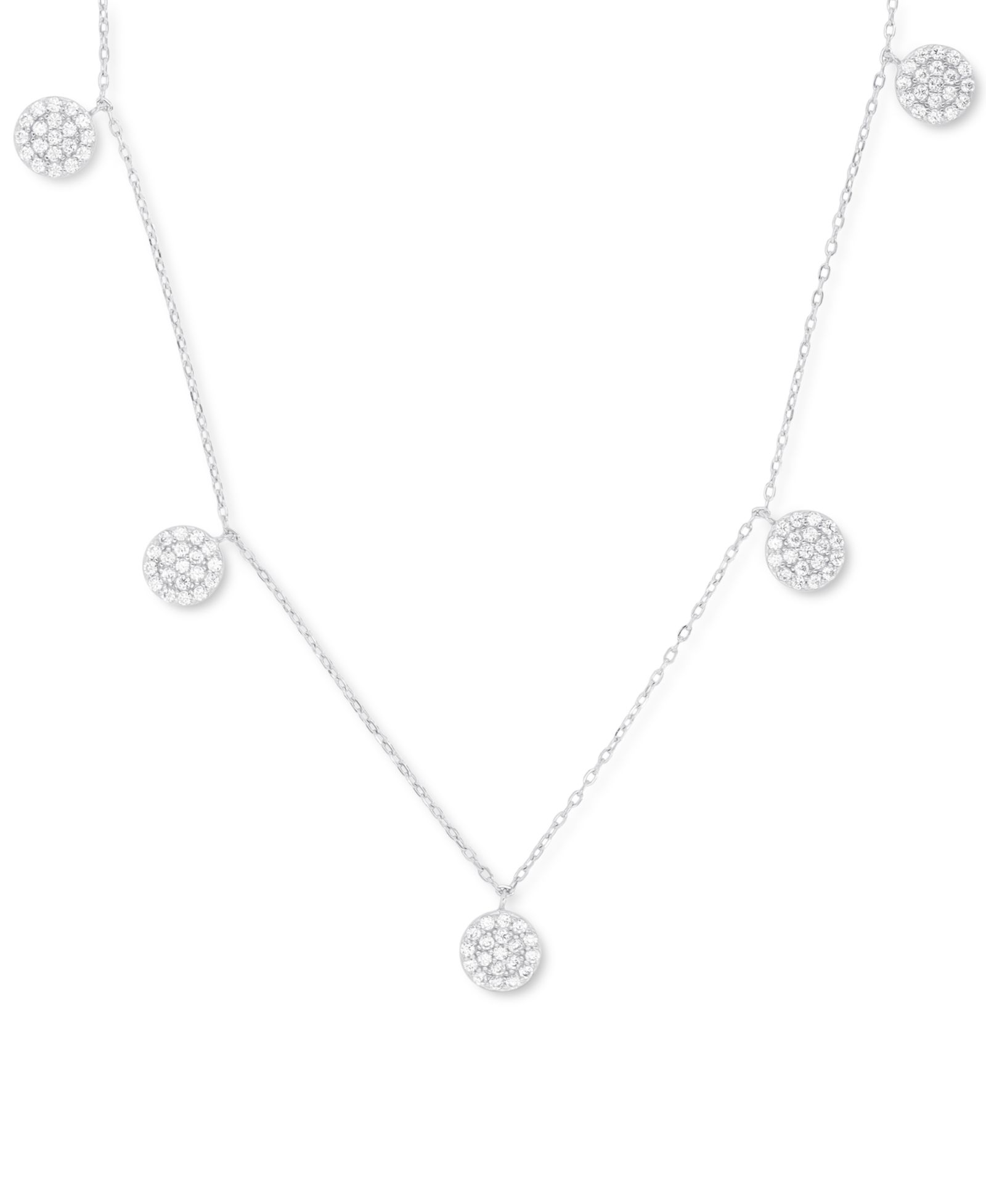 Cubic Zirconia Cluster Disc Dangle 17" Statement Necklace in Sterling Silver (Also in 14k Gold Over Silver)