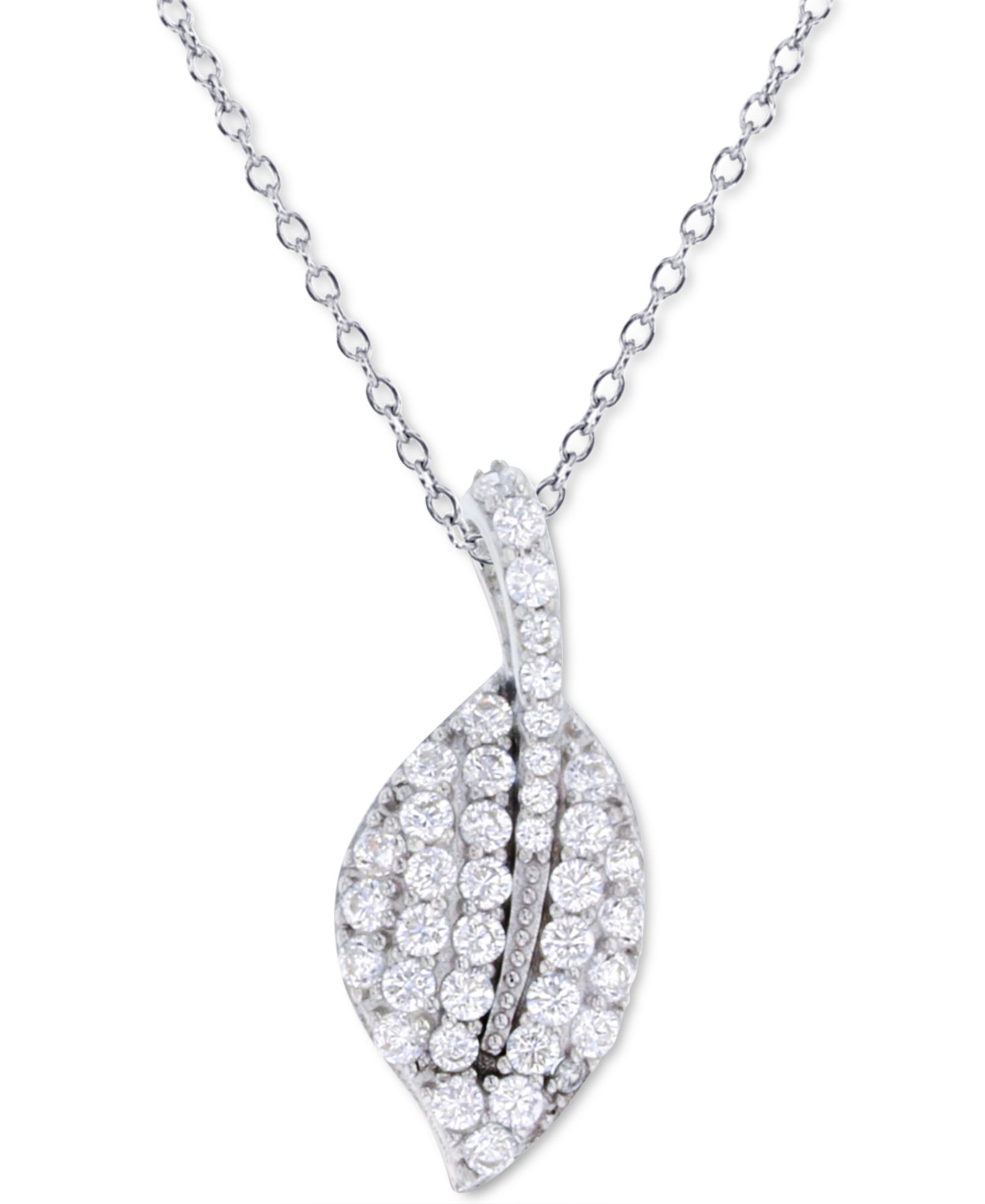 Cubic Zirconia Leaf 18" Pendant Necklace in Sterling Silver