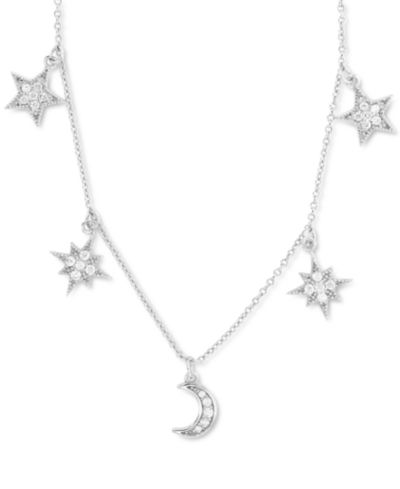 Колье Becki Owens Cubic Zirconia Star & Moon Dangle, Sterling Silver, 16" + 2" extender