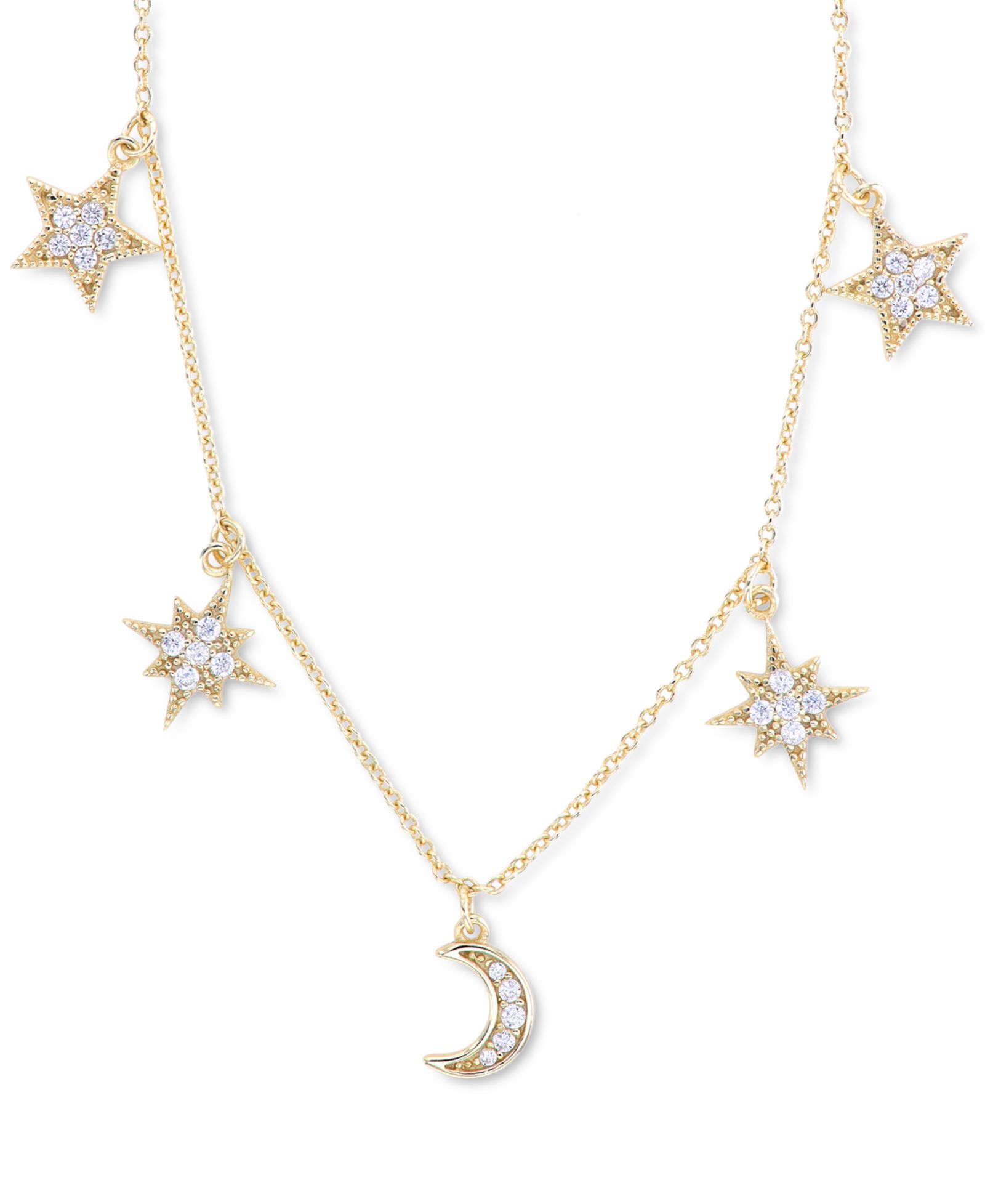 Колье Becki Owens Cubic Zirconia Star & Moon Dangle, Sterling Silver, 16" + 2" extender