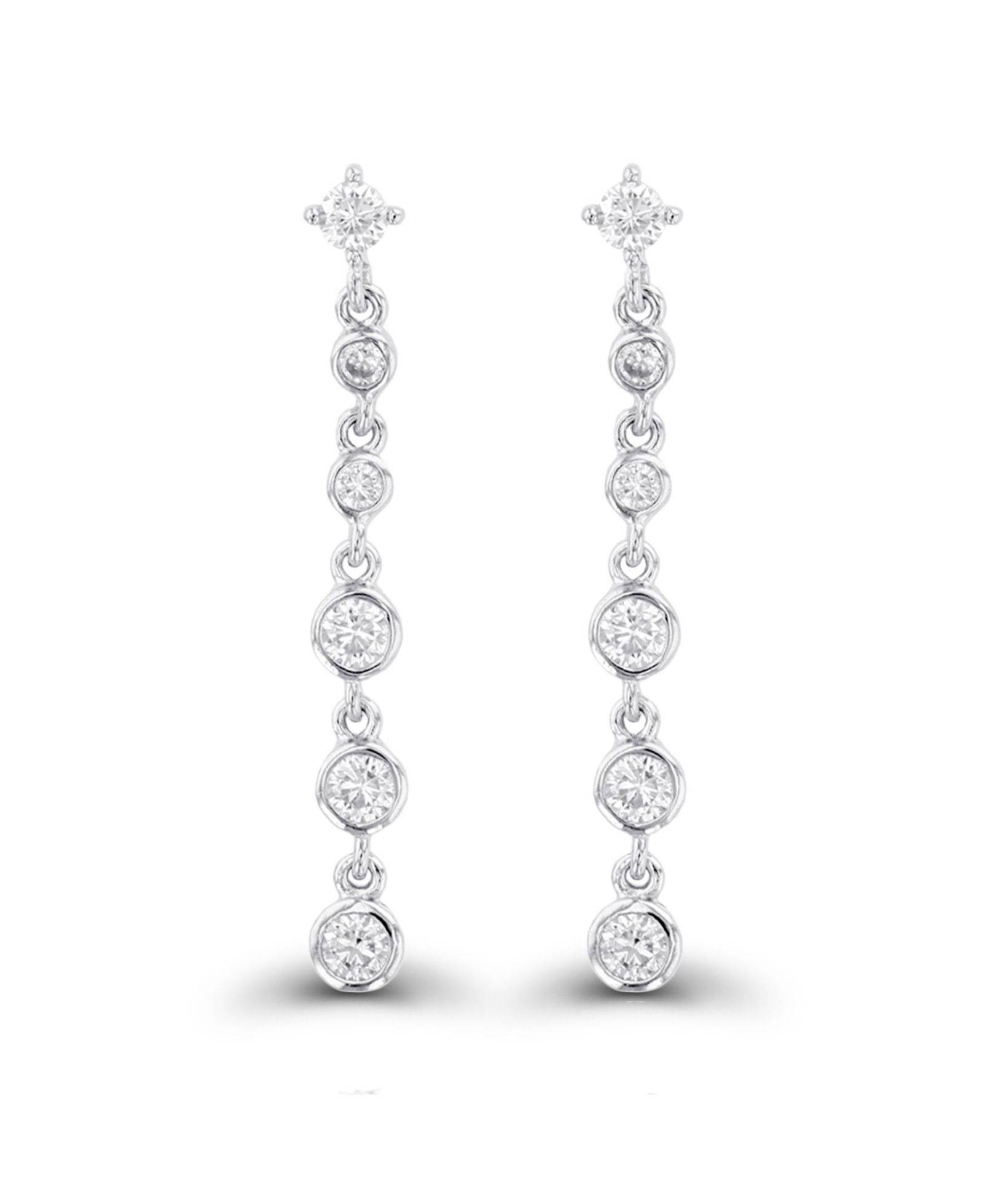 Macy's Cubic Zirconia Rhodium Plated Dangling Bezel Set Earrings (Also in 14k Gold Over Silver)