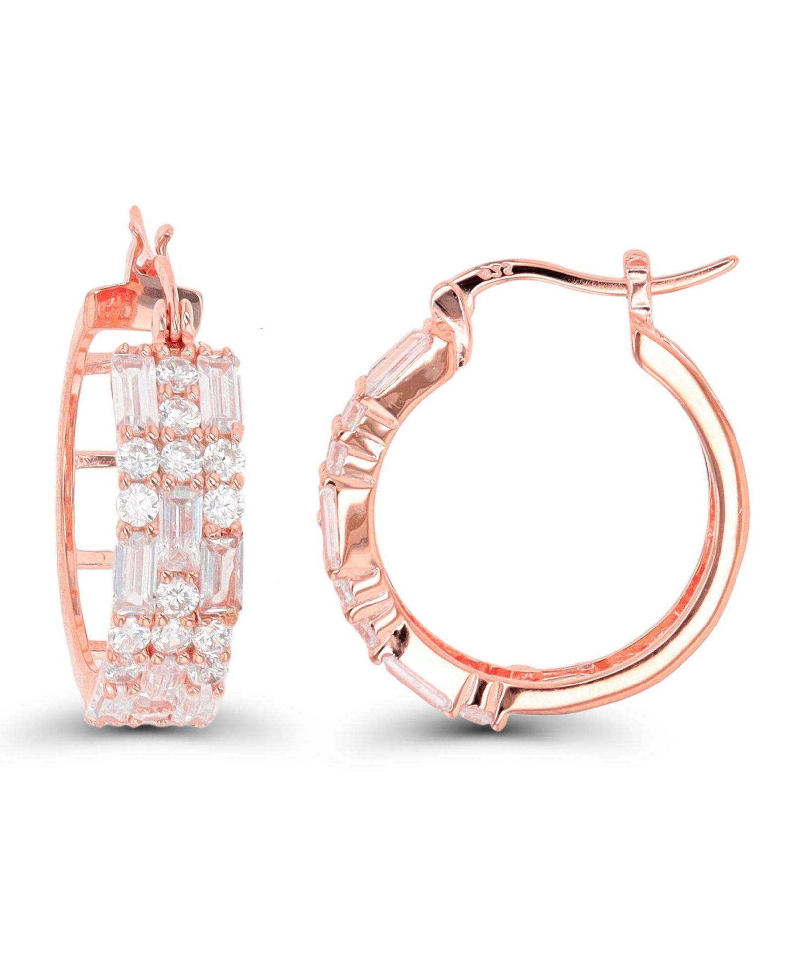 Серьги-кольца Macy's Cubic Zirconia 14K Rose Gold Round and Baguette