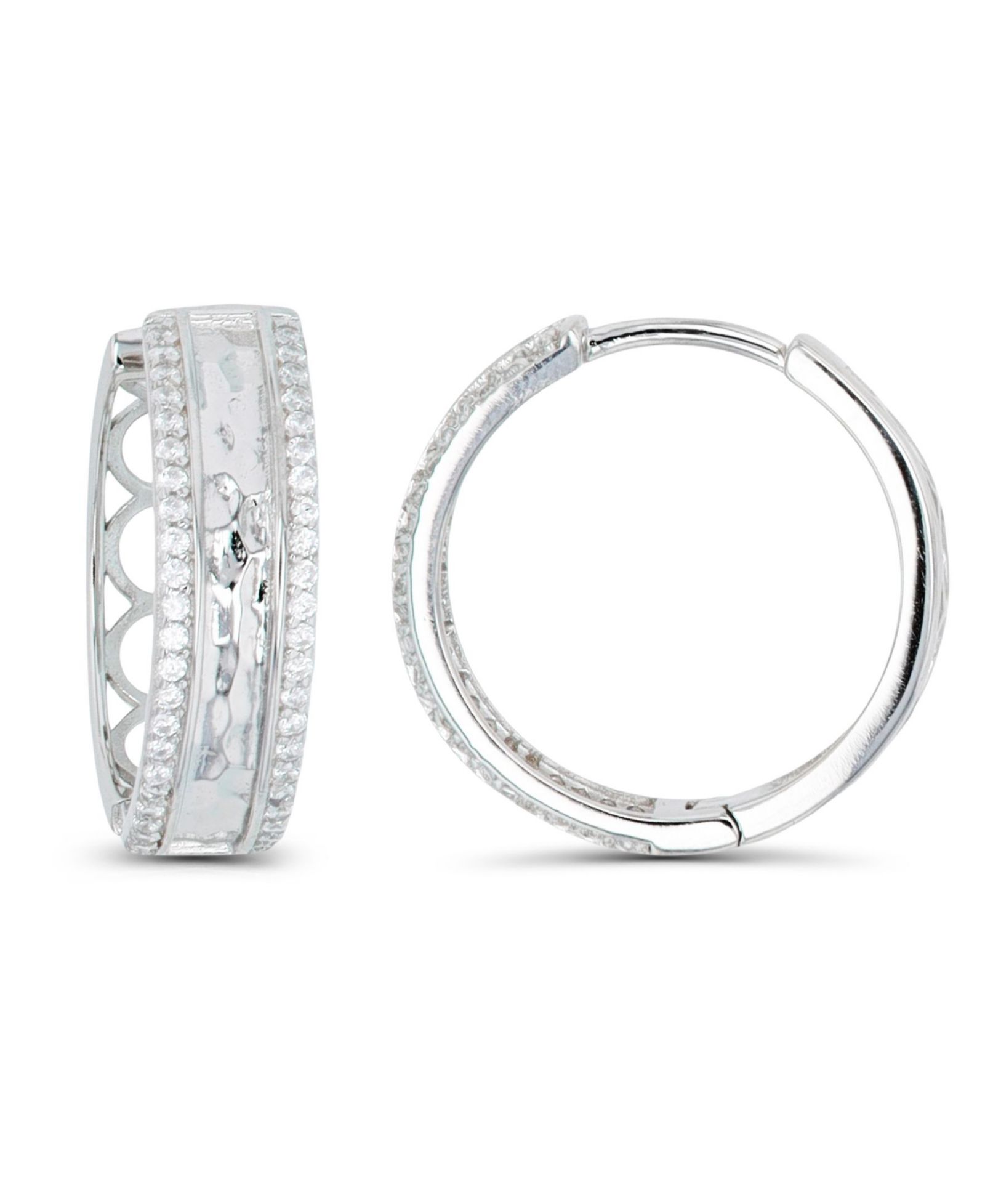 Macy's Cubic Zirconia Rhodium Plated Pave Hammered Hoop Earrings