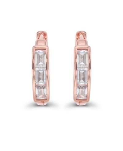 Macy's Cubic Zirconia Baguette Cut Huggie Earrings in Sterling Silver (Also in 14k Gold Over Silver or 14k Rose Gold Over Silver)