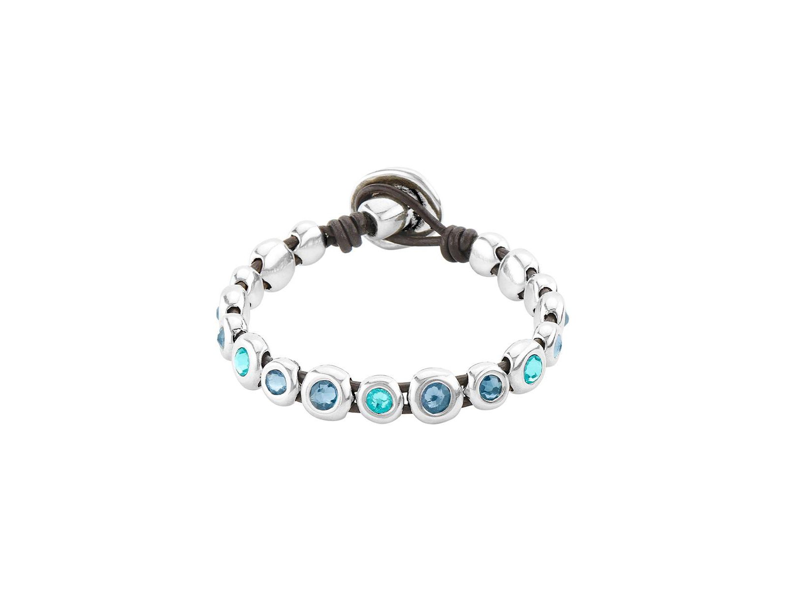UNOde50 Sterling Silver Murano Crystal Leather Bracelet