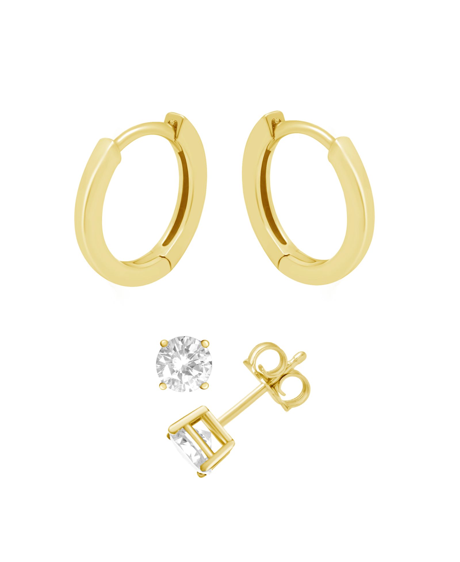 Серьги-гвоздики и кольца-конго And Now This Cubic Zirconia Round Stud & Polished Huggie Hoop