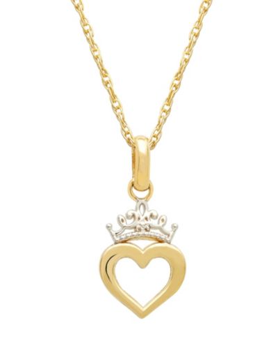 Disney© Children's Princess Heart & Tiara 15" Pendant Necklace in 14k Gold
