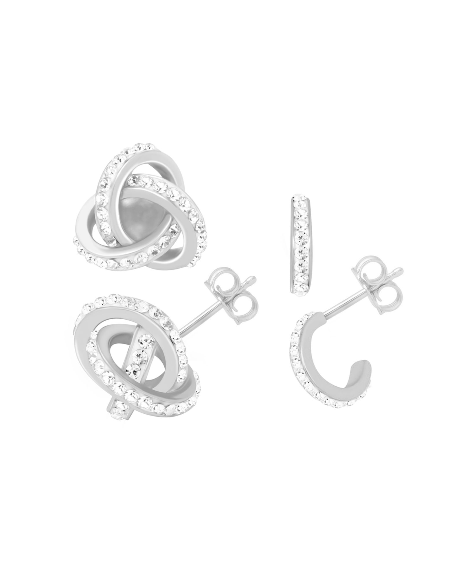 Essentials Clear Crystal Loveknot and C-hoop Duo Earring in Silver Plate or Gold Plate