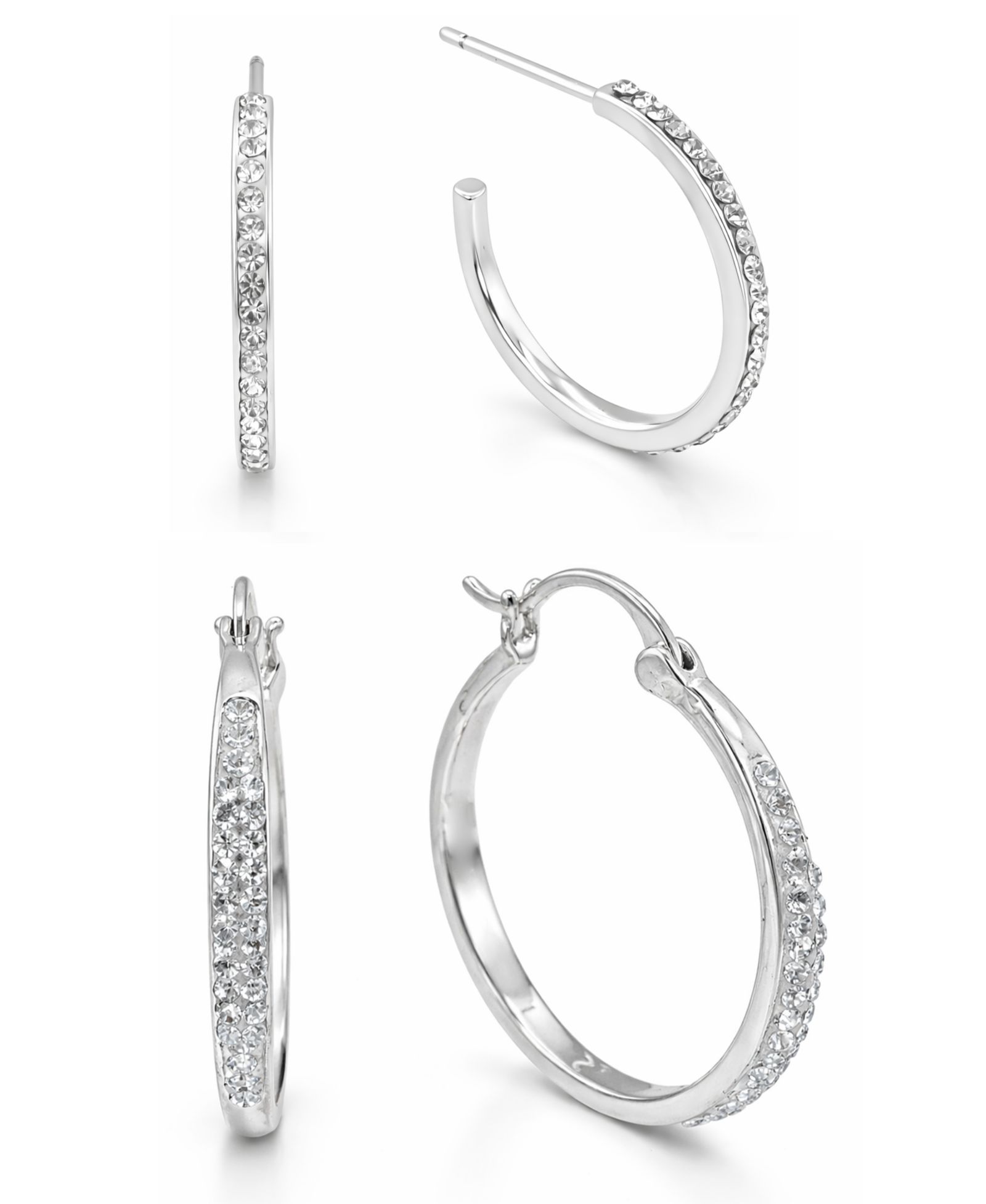 And Now This Clear Crystal C Hoop & Click Top Hoop Earring Set in Gold Plate or Silver Plate