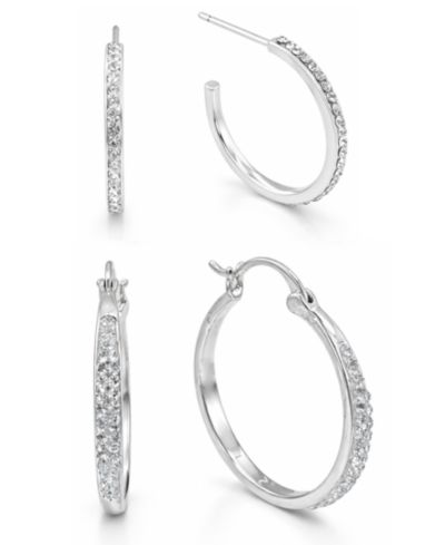 And Now This набор серег-колец Clear Crystal C Hoop & Click Top, Gold или Silver Plate