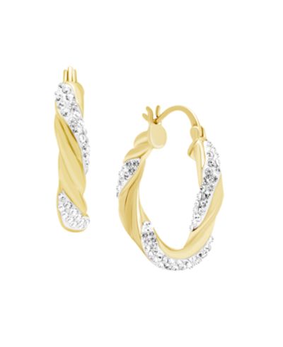 Clear Crystal Twisted Click Top Hoop Earring in Silver Plate or Gold Plate