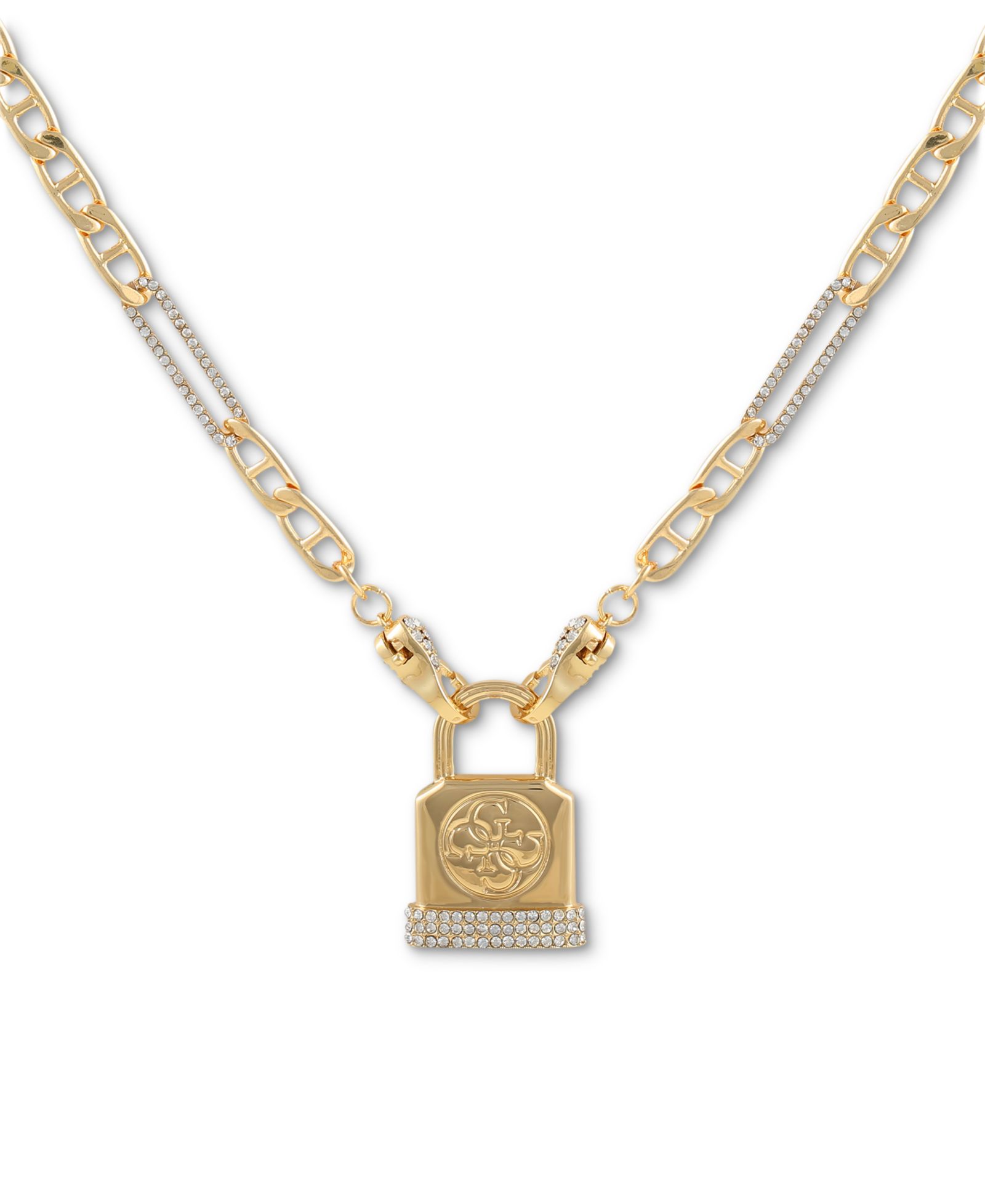 Подвеска GUESS Pavé Logo Padlock, 16" + 2" extender
