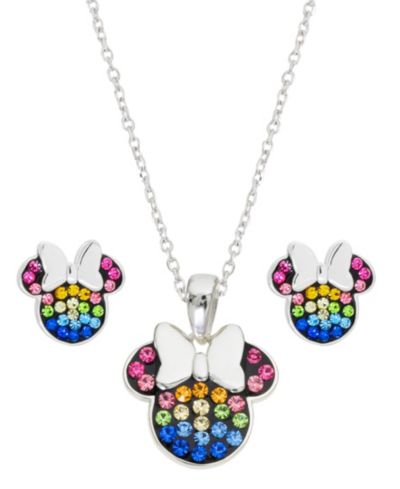 Disney© Children's 2-Pc. Set Crystal Multicolor Minnie Mouse Pendant Necklace and Stud Earrings in Sterling Silver