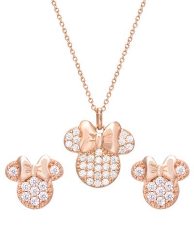 Disney© Детский набор: кулон Minnie Mouse и парные серьги, 18k Rose Gold-Plated Sterling Silver