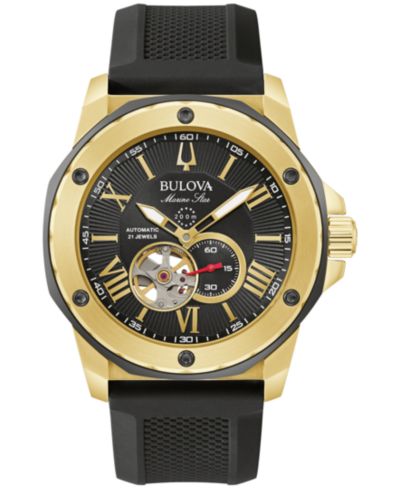 Часы Bulova Men's Automatic Marine Star Black Silicone Strap 45mm