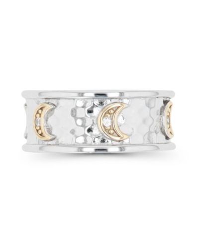 Macy's кольцо Cubic Zirconia Two Tone Hammered Crescent Moons