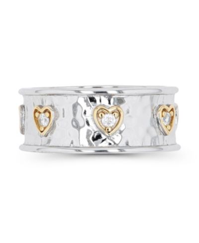 Кольцо с кубическим цирконием и молотковым эффектом Two Tone Hammered Hearts