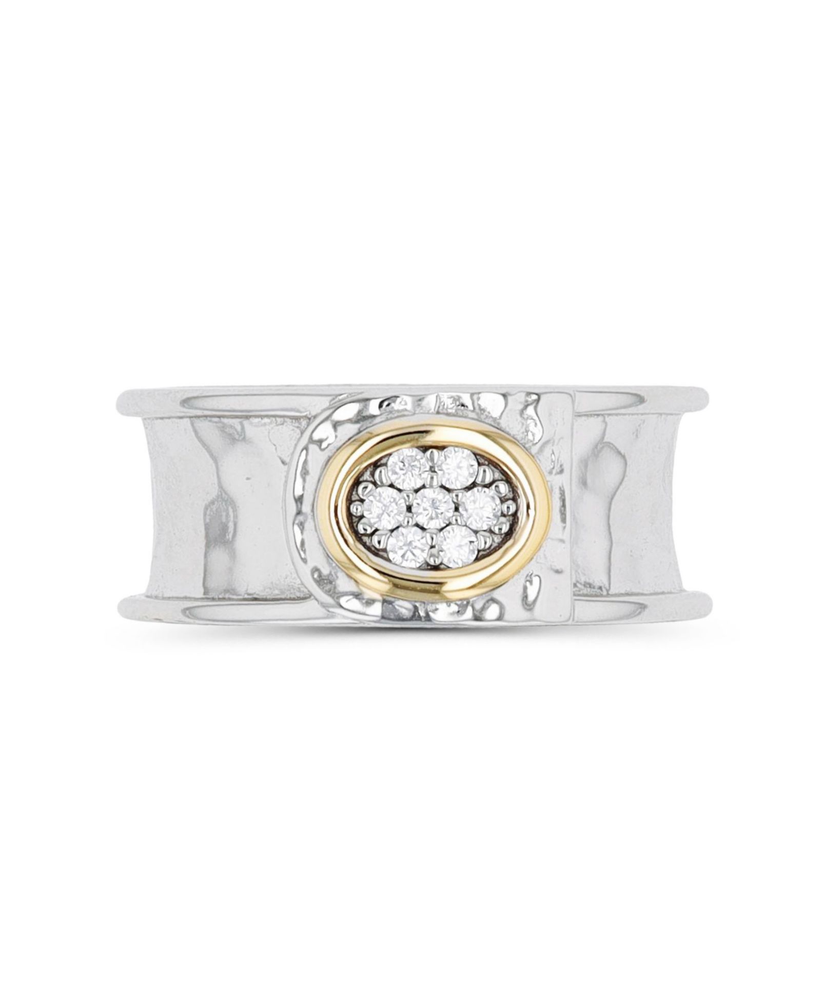 Cubic Zirconia Two Tone Hammered Center Ring
