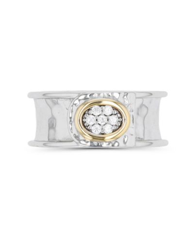 Cubic Zirconia Two Tone Hammered Center Ring