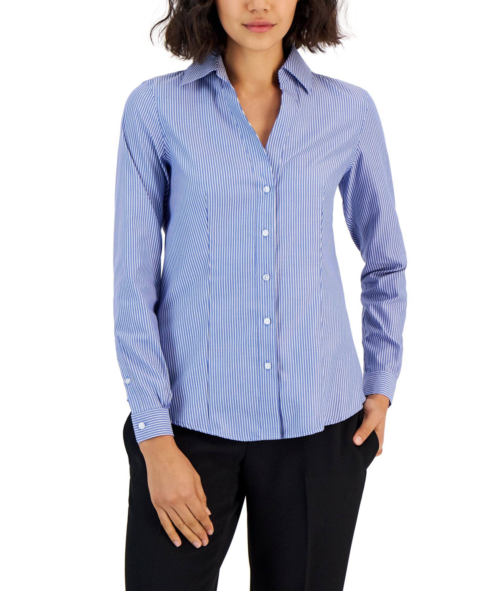 Jones New York Women's Easy Care Button Up Long Sleeve Blouse