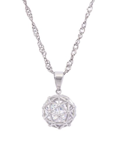 Cubic Zirconia Millennial Ball Pendant Necklace 16" in Silver Plate