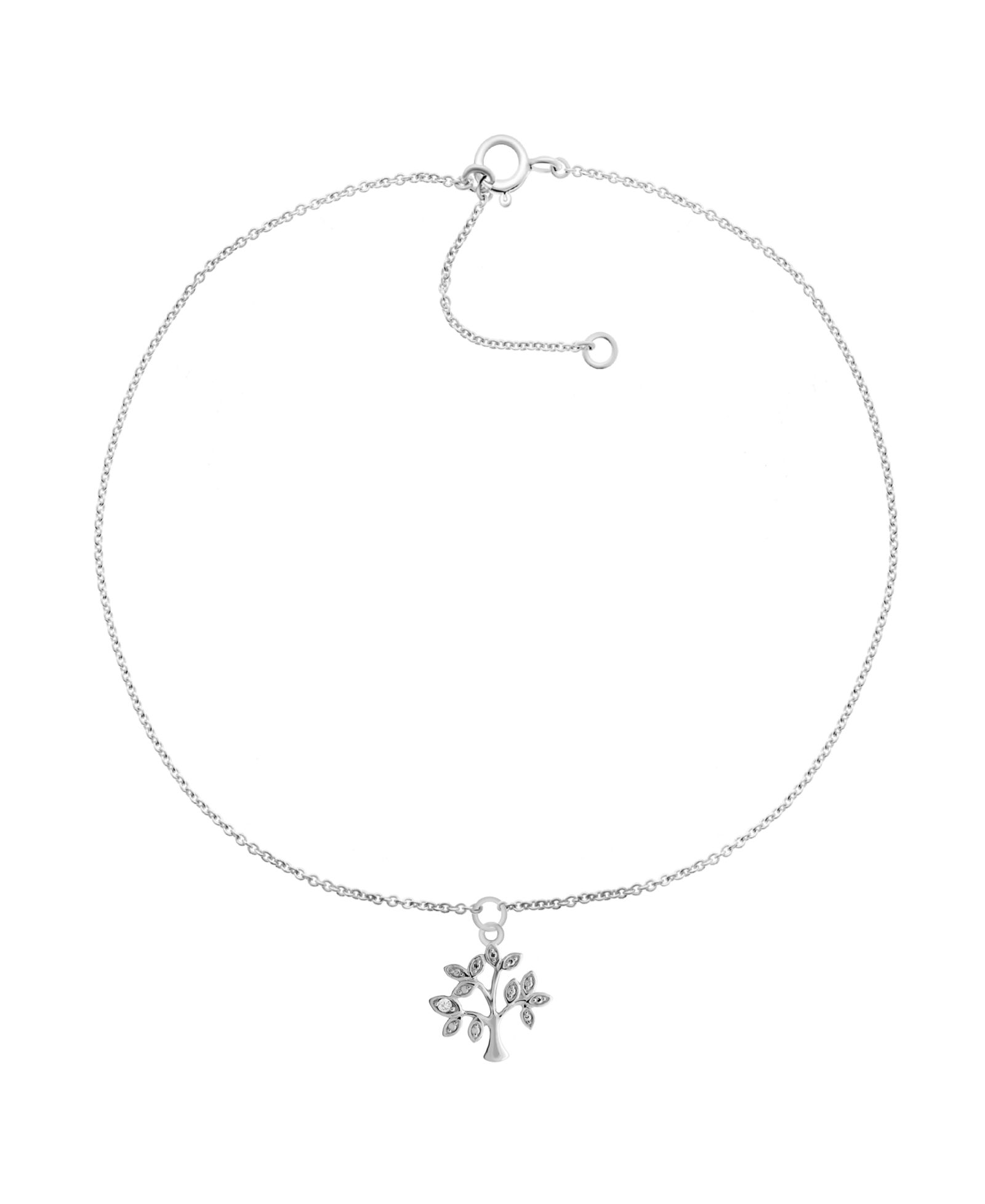 Diamond Accent Tree of Life Anklet in Sterling Silver , 9" + 1" extender