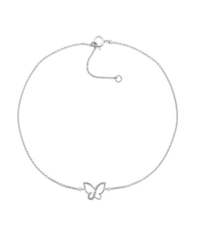 Браслет на ногу Butterfly с акцентом из бриллиантов Sterling Silver, 9" + 1" extender