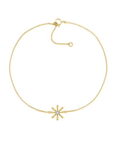 Браслет с цветком и акцентами из бриллиантов, 14K Gold-Plated Sterling Silver