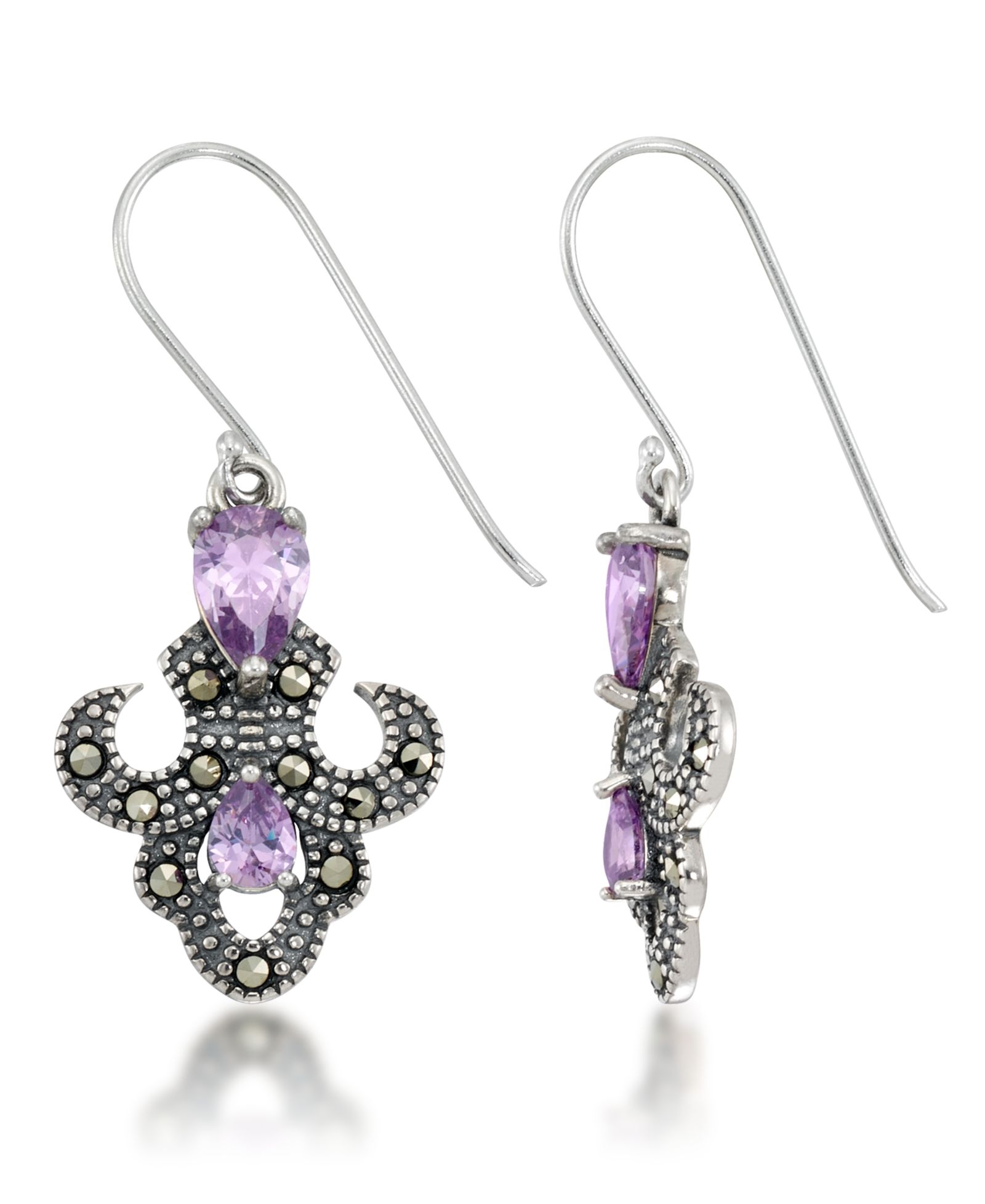 Серьги-подвески Amethyst Fleur De Lis